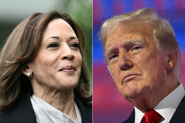 Kolase foto calon presiden Partai Republik 2024 Donald Trump (kanan) dan Wakil Presiden AS Kamala Harris. Foto: Brendan SMIALOWSKI dan Patrick T. Fallon / AFP