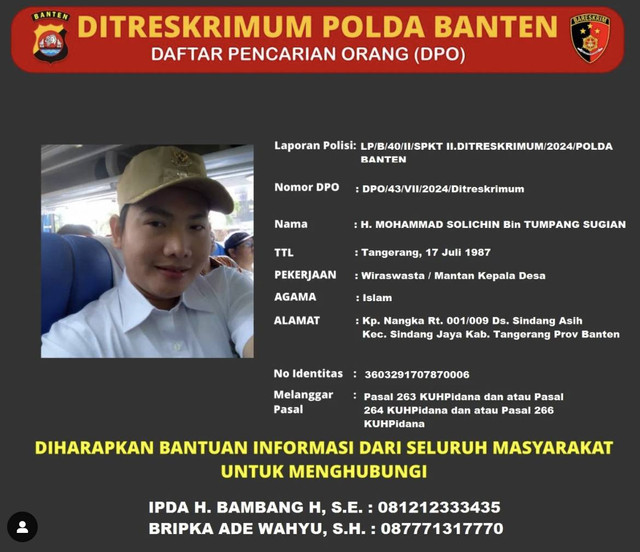 Poster DPO yang diterbitkan Polda Banten. Dok: Polda Banten