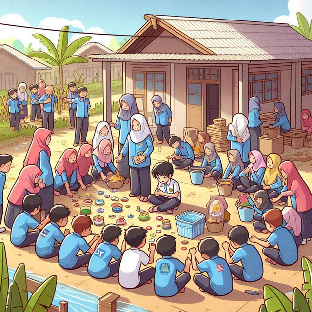 Ilustrasi kegiatan KKN Mahasiswa Memberikan LES, by Generate AI