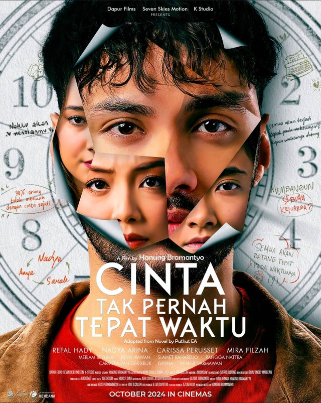 Poster film Cinta Tak Pernah Tepat Waktu dirilis Kamis (1/8/2024). Foto: Dok. Istimewa