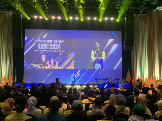 Ketua DPP AMPI (Angkatan Muda Pembaharuan Indonesia), Jerry Sambuaga di acara perayaan HUT AMPI ke-46 di Djakarta Theater, Jakarta, Jumat (2/8/2024). Foto: Luthfi Humam/kumparan