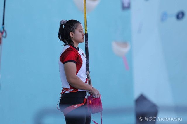 Atlet panjat tebing Desak Made Rita Kusuma Dewi pada pertandingan Olimpiade Paris 2024 di Porte De La Chapella Arena, Paris, Prancis. Foto: NOC Indonesia