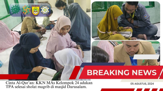 Cinta Al-Qur’an: KKN MAs Tim 24 Gelar TPA Usai Salat Magrib di Masjid Darussalam