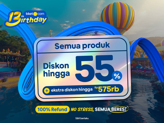 tiket.com hadirkan promo Anniversary dengan diskon hingga 55 persen untuk semua produk. Foto: dok. tiket.com