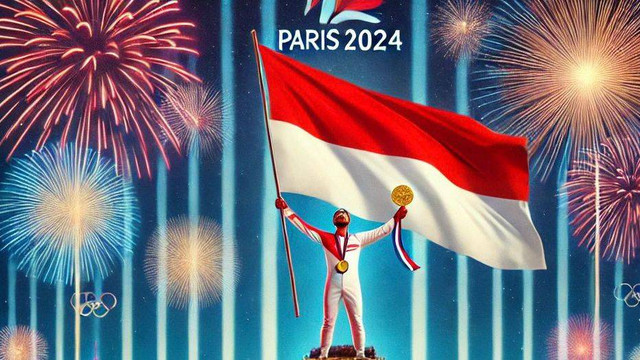 ilustrasi kemenangan Indonesia dalam olimpiade paris 2024. Edit by Darwin Sihombing