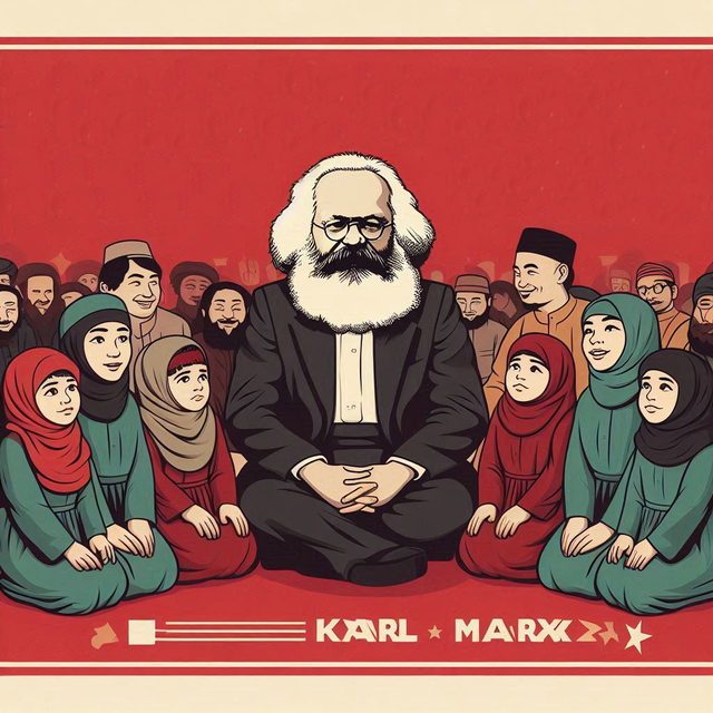 Ilustrasi Nabi Muhammad dan Karl Marx hidup satu zaman (Sumber: Bing ai /https://www.bing.com/images/create)