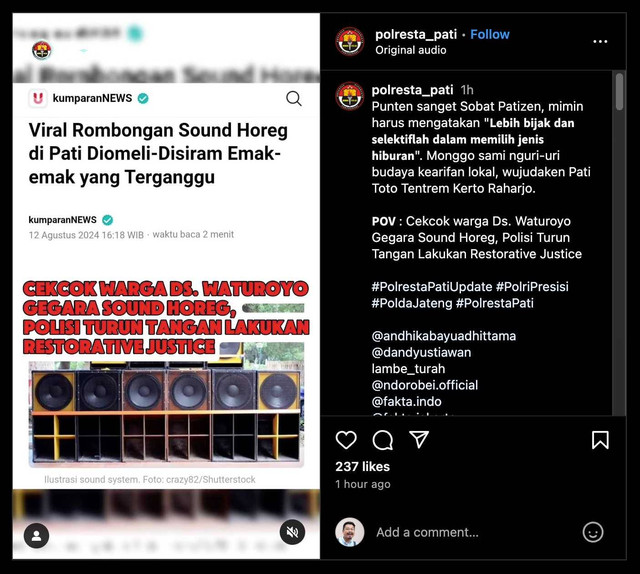 Pernyataan Polresta Pati soal sound horeg. Dok: Polresta Pati