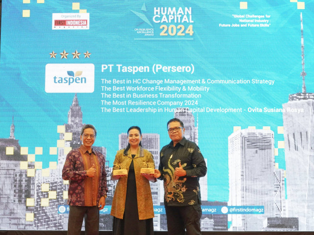 TASPEN berhasil meraih lima penghargaan dalam ajang Human Capital on Resilience Excellence Award (HCREA) 2024 di Sentral Cawang Hotel Indonesia, Jakarta. Foto: Dok. TASPEN