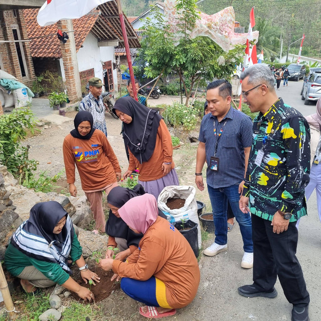 PNM bekerja sama dengan mahasiswa KKN Universitas Jendral Soedirman (Unsoed) dalam membagikan 1.500 bibit cabai untuk warga di Desa Darmasuci, Kecamatan Pangkah, Kabupaten Tegal. Foto: Dok. PNM