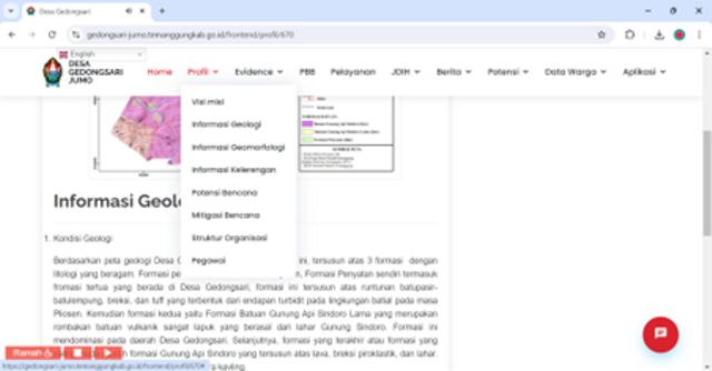 Optimalisasi website Desa Gedongsari dengan penambahan informasi Kegeologian