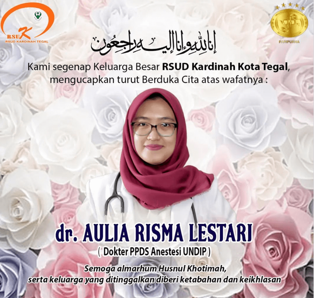 Pernyataan RSUD Kardinah, Kota Tegal, atas meninggalnya salah satu dokternya, Agustus 2024. Foto: Instagram/@rsud_kardinah