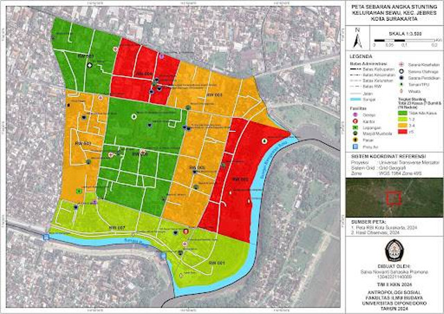 Hasil pembuatan peta sebaran angka stunting di Kelurahan Sewu, Kecamatan Jebres, Kota Surakarta. Oleh Salva Novianti Sahasika Pramana - 28 Juli 2024
