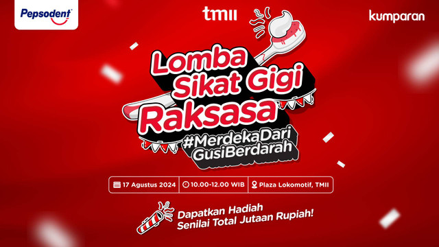 kumparan berkolaborasi dengan Pepsodent menggelar lomba sikat gigi raksasa dalam rangka memeriahkan HUT Kemerdekaan ke-79 RI. Foto: dok. kumparan