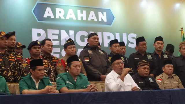 Konferensi pers PBNU, GP Anshor, dan Pagar Nusa soal konflik dengan PKB di hotel kawasan Jakarta Pusat, pada Jumat (16/8). Foto: Rachmadi Rasyad/kumparan