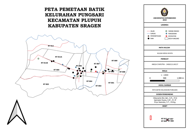 Gambar 1. Peta pemetaan RT dan daerah batik di desa Pungsari