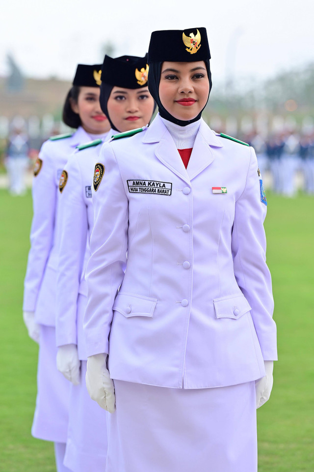 Anggota Paskibraka mengikuti upacara HUT ke-79 RI di Istana Negara IKN, Kalimantan Timur, Sabtu (17/8/2024). Foto: Biro Pers Sekretariat Presiden