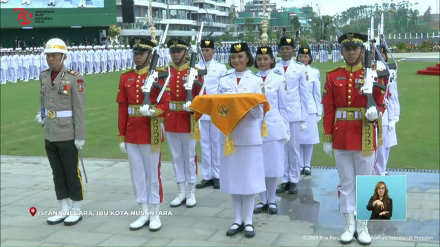 Paskibraka penurunan bendera HUT RI di IKN.