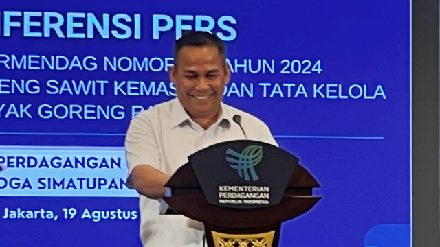 Dirjen Perdagangan Dalam Negeri (PDN) Kemendag Moga Simatupang saat konferensi pers Permendag 18/2024 di Kantor Kemendag Jakarta, Senin (19/8/2024). Foto: Widya Islamiati/kumparan