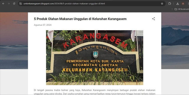 Blog Ptgram Kerja "Pengembangan Blog Terkait dengan Potensi UMKM di Kelurahan Karangasem"