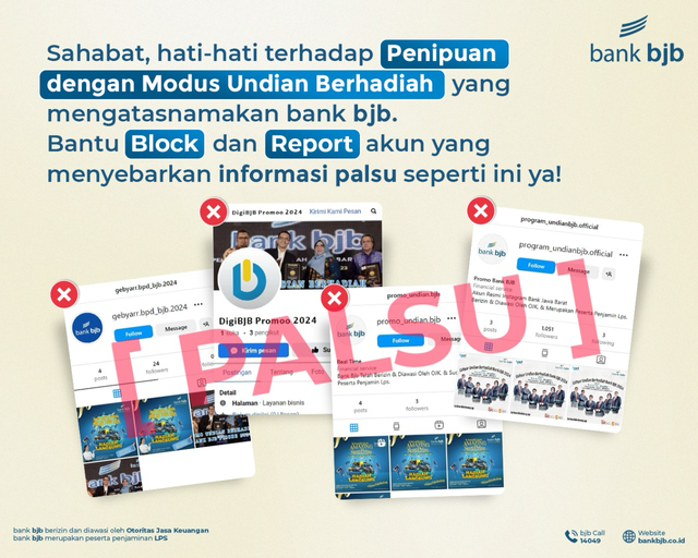 Penipuan dengan modus undian berhadiah mengatasnamakan bank bjb. Foto: Dok. bank bjb