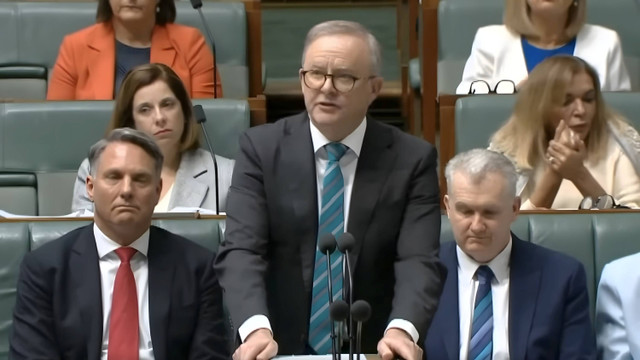 Perdana Menteri Australia Anthony Albanese berpidato saat rapat parlemen di Australia, Selasa (20/8/2024). Foto: Dok. Istimewa