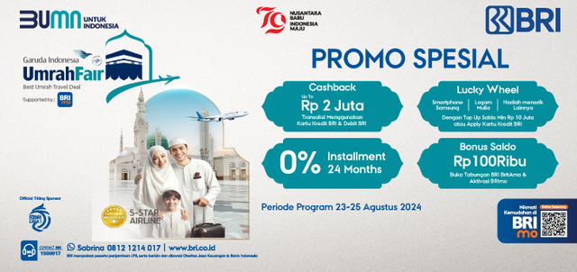 BRImo menjadi official mobile banking partner dalam Garuda Indonesia Umrah Travel Fair (GUTF) 2024. Foto: dok. BRI