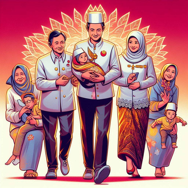 Ilustrasi dinamika keluarga, kolusi, nepotisme. Ilustrasi dibuat menggunakan Bing Image Creator. Tidak ada atribusi hak cipta yang diperlukan.