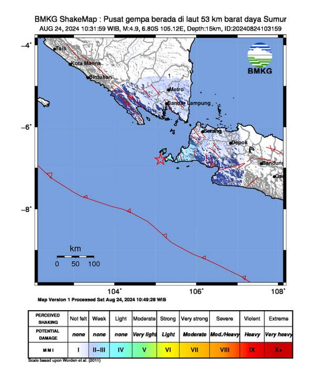 Lokasi gempa bumi. | Foto: Twitter BMKG