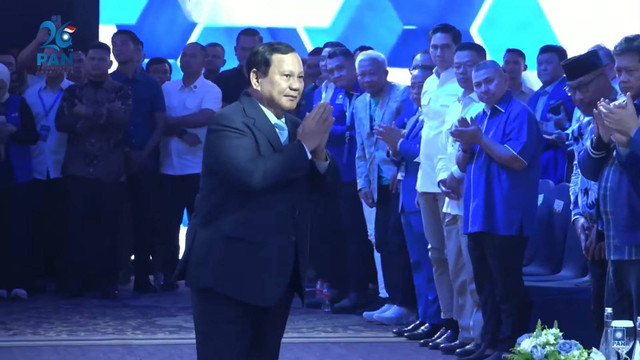 Presiden terpilih, Prabowo Subianto hadir penutupan Kongres PAN di Grand Ballroom Kempinski, Jakarta Pusat, Sabtu (24/8). Foto: youtube/pantv