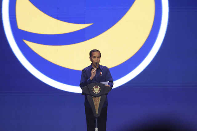 Presiden Jokowi saat pembukaan Kongres III Partai NasDem di JCC Senayan, Jakarta, Minggu (25/8/2024). Foto: Iqbal Firdaus/kumparan