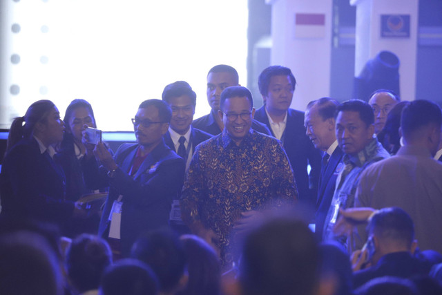 Anies Baswedan hadir di pembukaan Kongres III Partai NasDem di Senayan, Jakarta, Minggu (25/8/2024). Foto: Iqbal Firdaus/kumparan