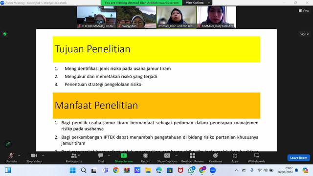 Presentasi proposal penelitian dosen UMMAD melalui zoom meeting