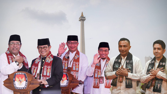 Kolase Pramono Anung-Rano Karno, Ridwan Kamil-Suswono, Dharma Pongrekun-Kun Wardana.
 Foto: kumparan