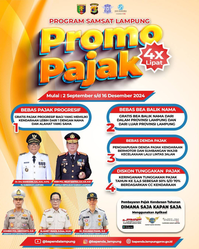 Flayer program promo pajak kendaraan untuk masyarakat Lampung | Foto : Instagram @bapenda_lampung