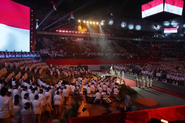 Orkestra yang terdiri dari Kader Gerindra, di Rapimnas Gerindra, Indonesia Arena, Sabtu (31/8) Foto: Dok: Istimewa 