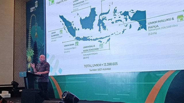 Menteri Koperasi dan UKM Teten Masduki dalam Rakornas Pemanfaatan data KUMKM di Bali, Selasa (3/9/2024). Foto: Jonathan Devin/kumparan