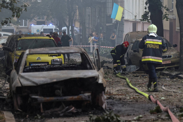 Ilustrasi serangan Rusia ke Ukraina.
 Foto: Roman Baluk/REUTERS