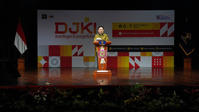 Direktur Teknologi Informasi Kekayaan Intelektual Sugito pada DJKI Mendengar dan Mengedukasi di Taman Werdhi Budaya Art Center, Bali, Jumat (6/9/2024). Foto: Dok. DJKI