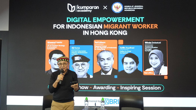 Mantan Wakil Dubes RI untuk Mesir,Aji Surya saat kumparan Academy: 'Digital Empowerment for Indonesian Migrant Worker in Hong Kong' sukses digelar di Conference Hall 04-07 Hong Kong Science and Technology Park, Minggu (8/9/2024). Foto: Rizky Lutfiansyah/kumparan