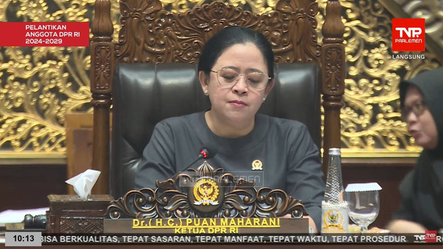 Ketua DPR RI Puan Maharani memimpin sidang paripurna DPR RI, Selasa (10/9/2024). Foto: Youtube/TVR PARLEMEN