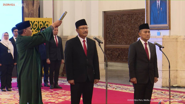 Suasana pelantikan Menteri Sosial Saifullah Yusuf alias Gus Ipul di Istana Negara, Jakarta, Rabu (11/9/2024). Foto: YouTube/Sekretariat Presiden