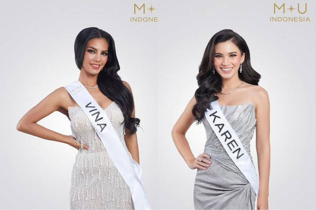 Dua peserta Miss Universe Indonesia 2024, Vina Anggi Sitorus (kiri) dan Karen Afralia Nijsen (kanan) yang tiba-tiba mengundurkan diri menjelang malam final. Foto: Miss Universe Indonesia 2024