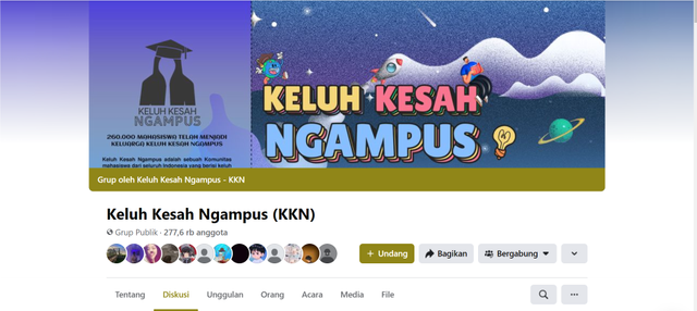 Grub FB Keluh Kesah Ngampus(KKN) Source : Pribadi