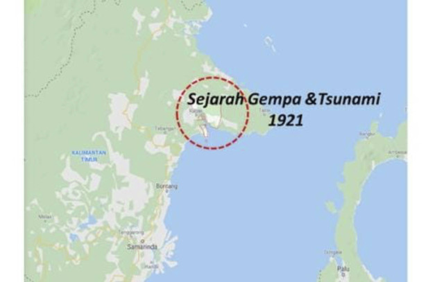 Lokasi gempa yang sebabkan tsunami di Kaltim pada 1921. Foto: Dok. BMKG