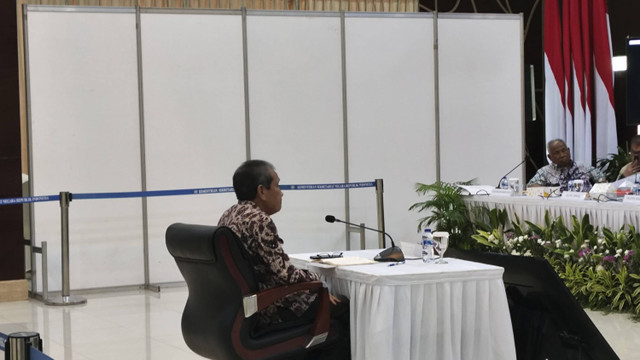 Pahala Nainggolan, mengikuti tes wawancara capim KPK di Kemensetneg, Jakarta Pusat, Rabu (18/9/2024). Foto: Jonathan Devin/kumparan