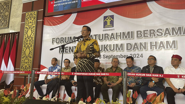 Menteri Hukum dan HAM RI, Supratman Andi Agtas saat konferensi pers di Graha Pengayoman Kemenkumham, Jakarta Selatan, Rabu (18/9/2024). Foto: Fadhil Pramudya/kumparan