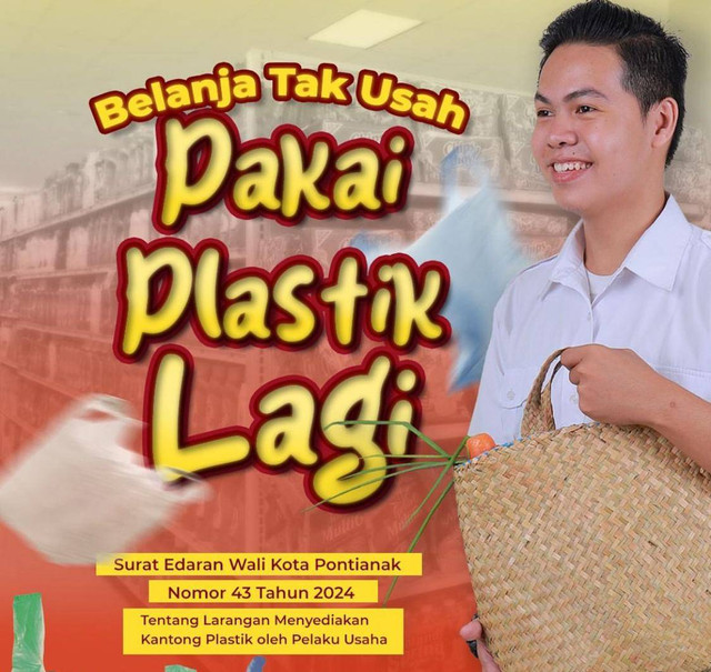 Larangan dari Pemkot Pontianak untuk warga agar tidak menggunakan kantong plastik saat berbelanja. Foto: Dok. Instagram Pemkot Pontianak