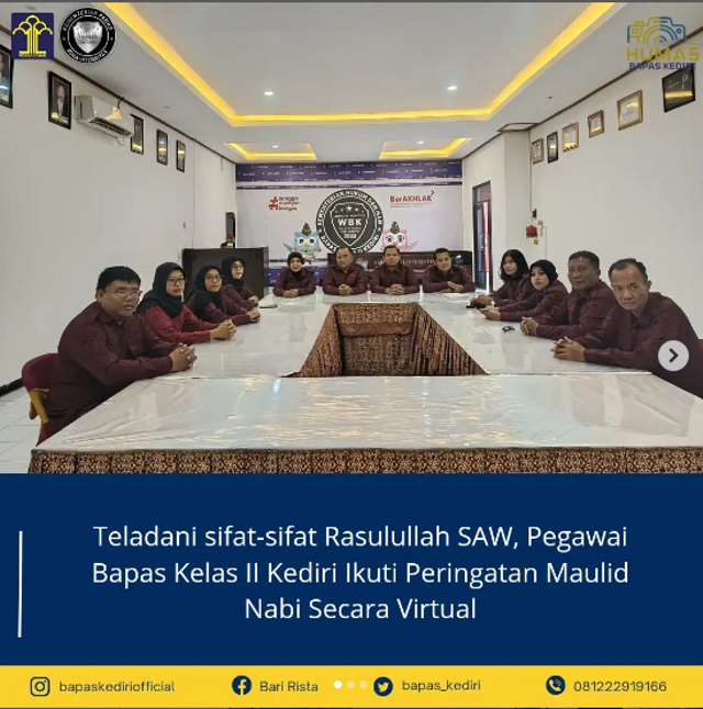 Teladani sifat-sifat Rasulullah SAW, Pegawai Bapas Kelas II Kediri Ikuti Peringatan Maulid Nabi Secara Virtual.