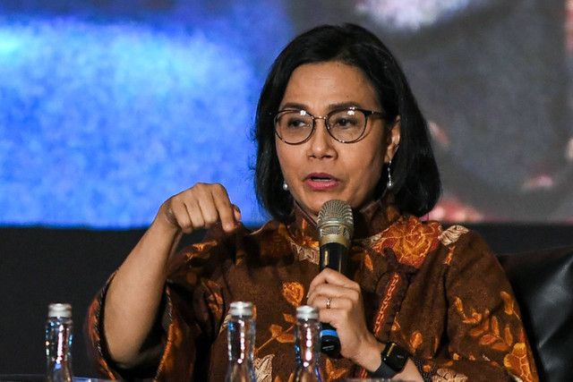 Menteri Keuangan Sri Mulyani menyampaikan paparan di Kementerian Keuangan RI, Jakarta, Jumat (20/9/2024). Foto: Fakhri Hermansyah/ANTARA FOTO