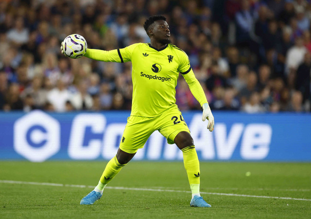 Andre Onana saat Crystal Palace vs Manchester United dalam matchday 5 Liga Inggris 2024/25 di Stadion Selhurst Park, Sabtu (21/9) malam WIB. Foto: Action Images via Reuters/Peter Cziborra